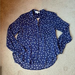 Bella Dahl Blue with White Polka Dotted Sheer Blouse